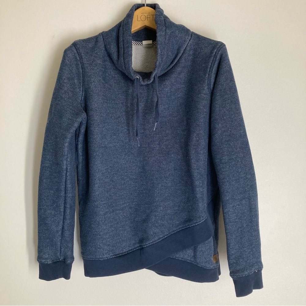 Roxy Navy Heathered Pullover with Leather Logo Patch Size Medium